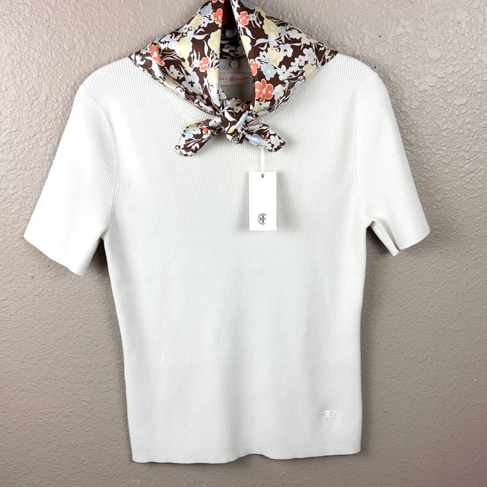 Tory Burch Short sleeve sweater with scarf classic Lg